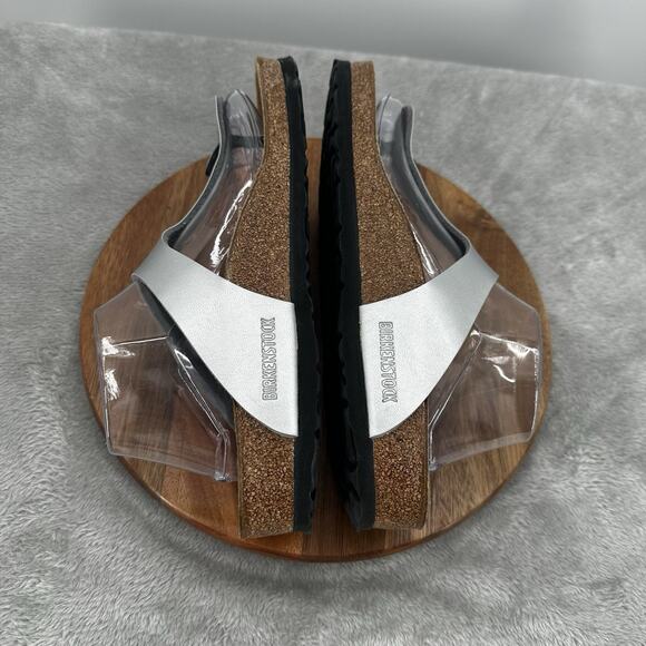 Birkenstock Sandals Womens 39 Gizeh Thong Silver Metallic Buckle Toe Post Flats - Picture 8 of 12